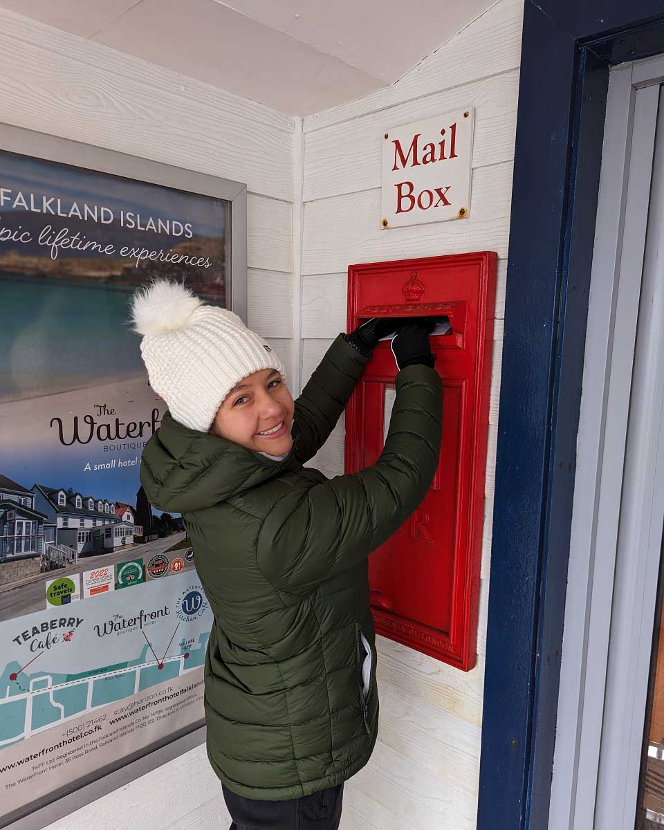 Ari Comben posting mail from Antarctica