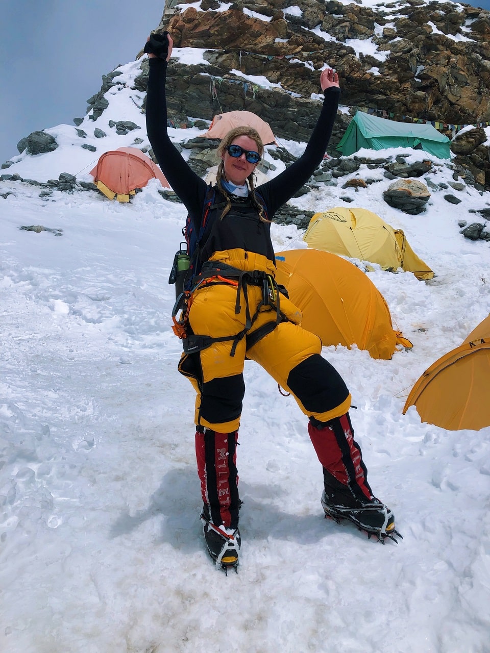 Claire Mackay at High Camp after a successful climb of Mera Peak