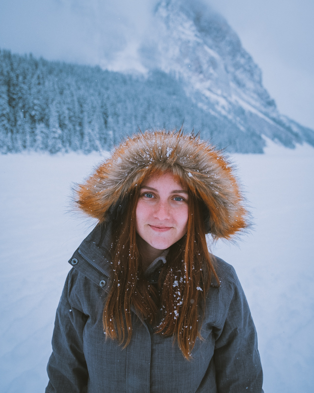 Madison At Lake Louise During A Snowstorm