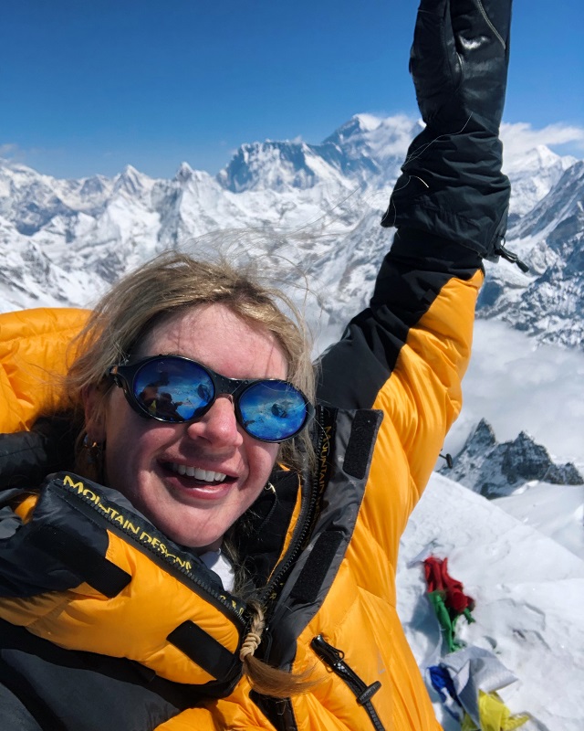 Claire Mackay at the summit of Mera Peak