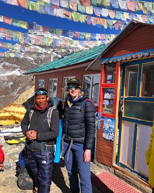 Claire Mackay & Pemba Sherpa leaving Khare for lower altitudes
