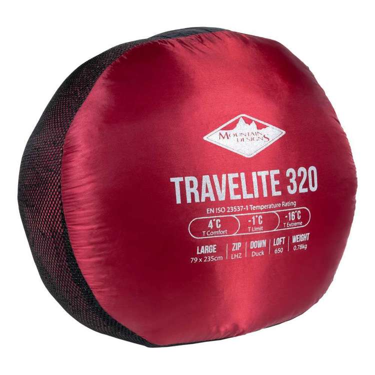Travelite 320 Down Sleeping Bag (Long) Red Dahlia Left Zip
