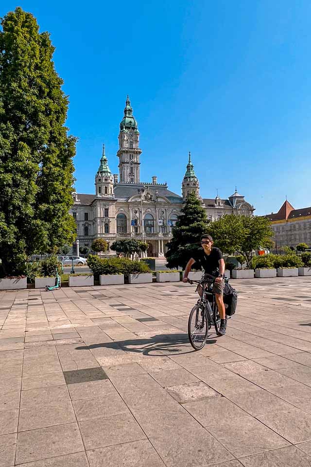 Zach riding through Gyor city square Zach riding through Gyor city square