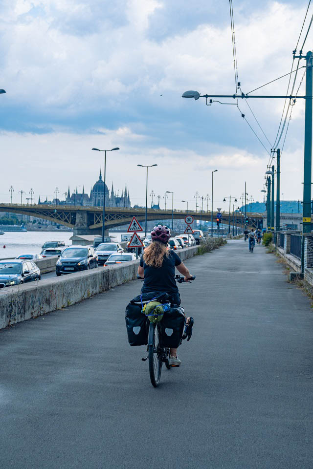 Kaitlan entering Budapest beside the Danube Kaitlan entering Budapest beside the Danube