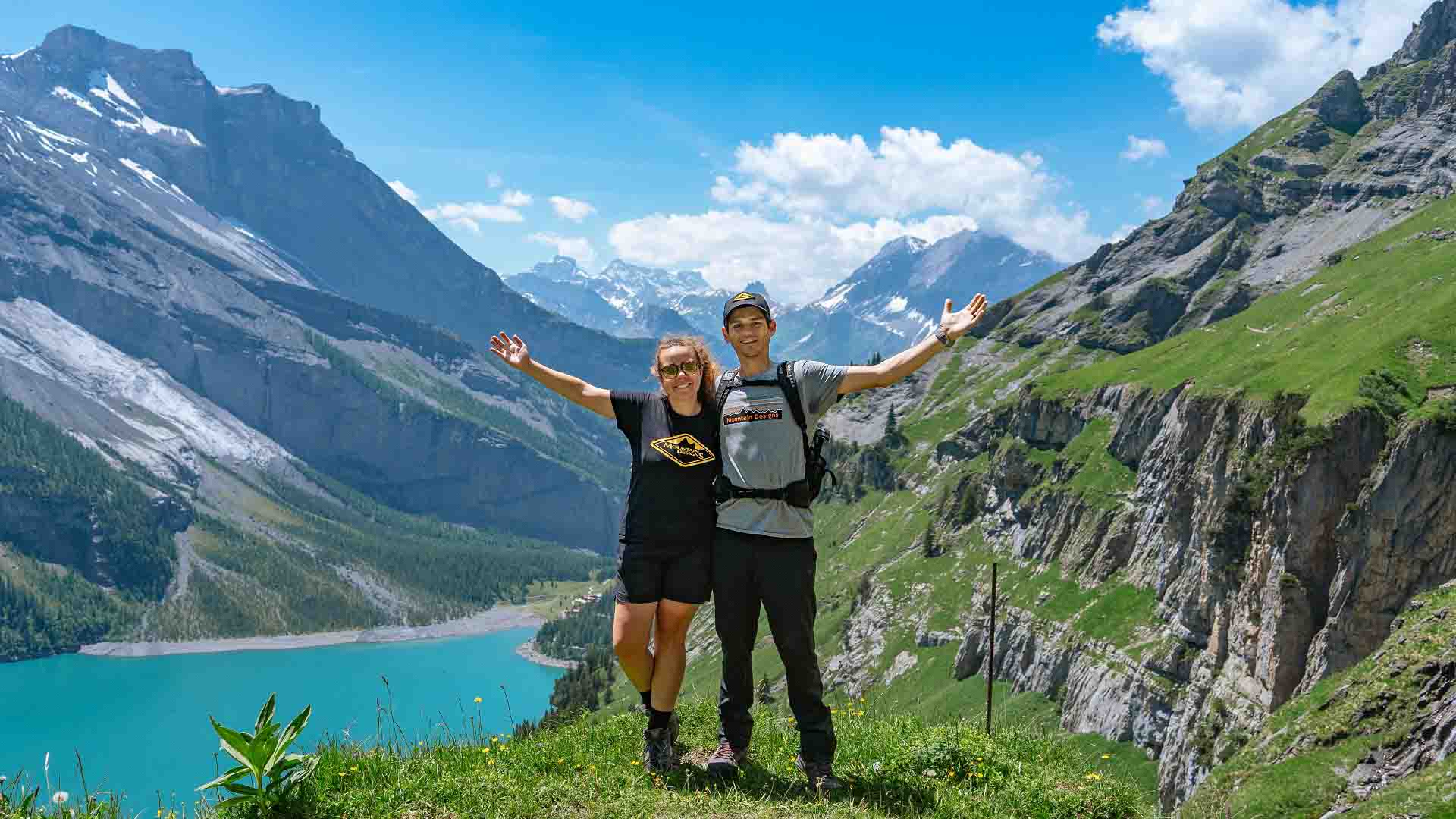 Zach & Kaitlan posing with the beautiful Kandersteg view Zach & Kaitlan posing with the beautiful Kandersteg view