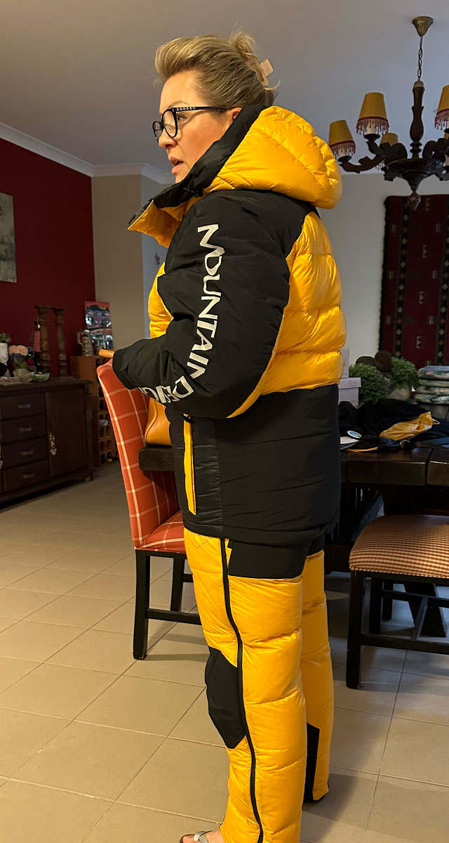 Karen Loudon in Pro Elite Alpine Down Parka Jacket & Salopettes Karen Loudon in Pro Elite Alpine Down Parka Jacket & Salopettes