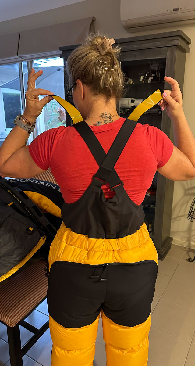 Karen Loudon in Pro Elite Alpine Down Salopettes Karen Loudon in Pro Elite Alpine Down Salopettes