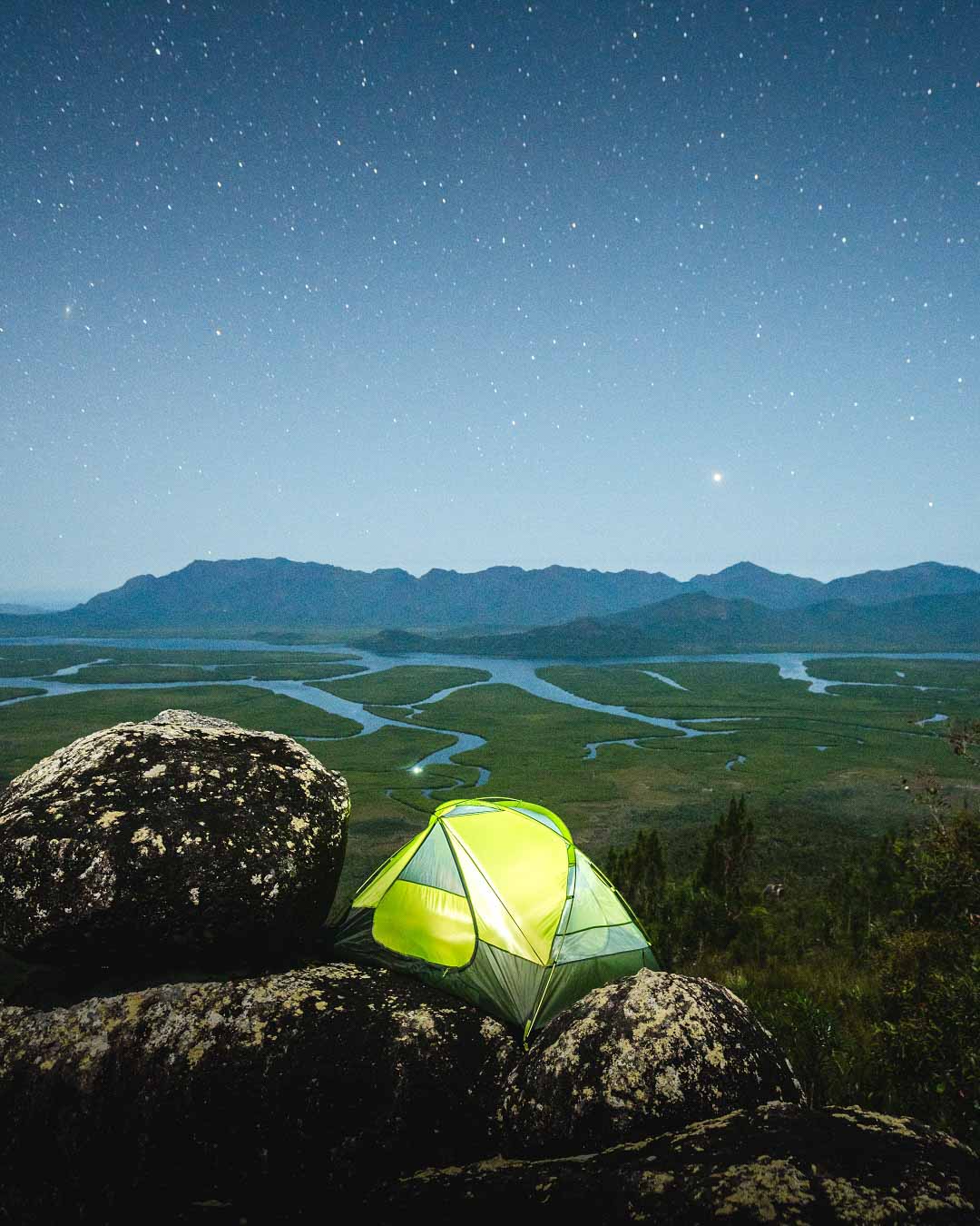 Geo 2-Person Tent pitched up on a off-track hike