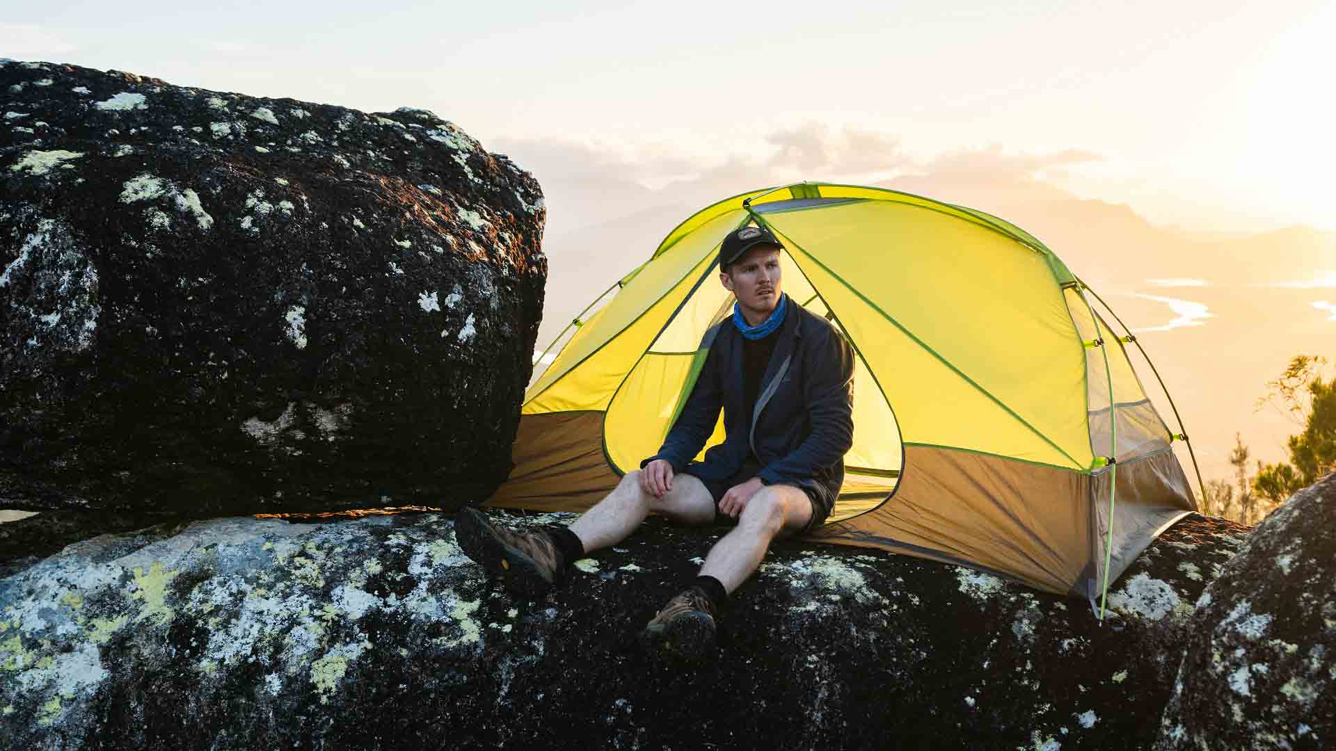 Jack Schmidt resting in the Geo 2-Person Tent Jack Schmidt resting in the Geo 2-Person Tent