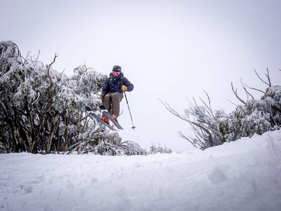 Chris on the skis catching air at Mt Bogong Chris on the skis catching air at Mt Bogong