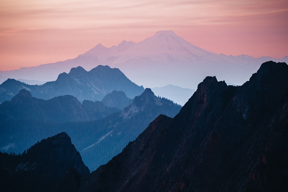 Blue tones looking north towards Mount Baker