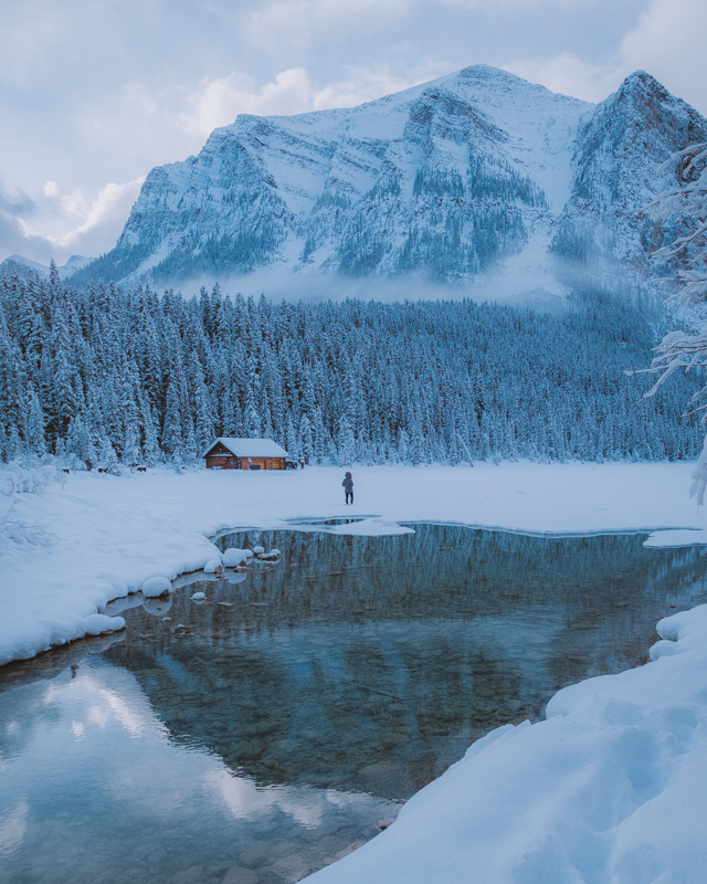 Madison At Lake Louise During A Snowstorm