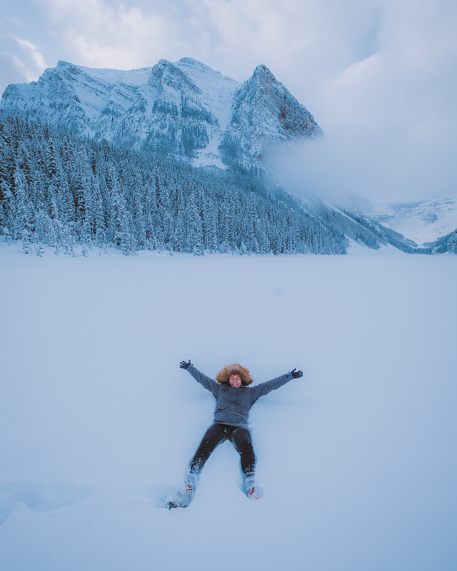 Madison At Lake Louise During A Snowstorm