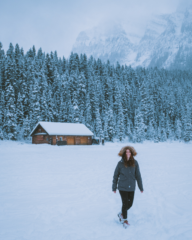 Madison At Lake Louise During A Snowstorm