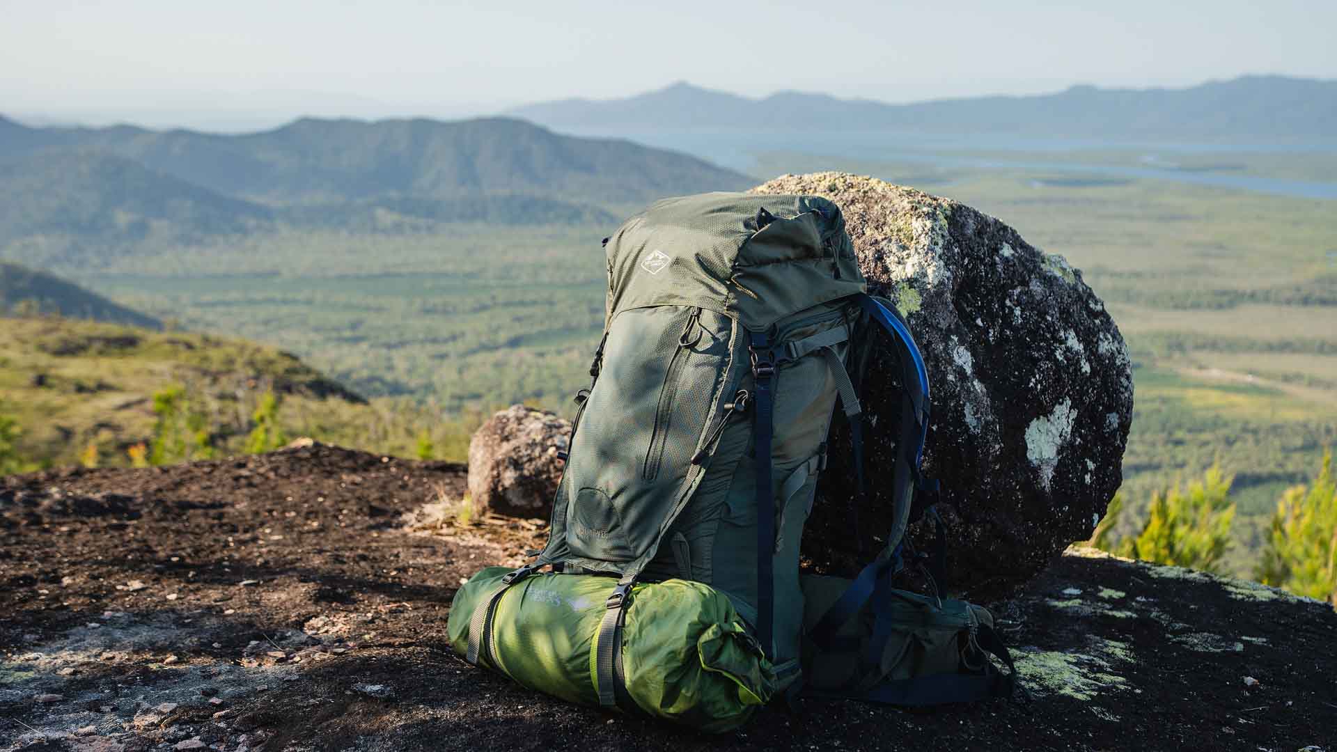 X-Country 65L Technical Hiking Pack fully loaded and ready to go