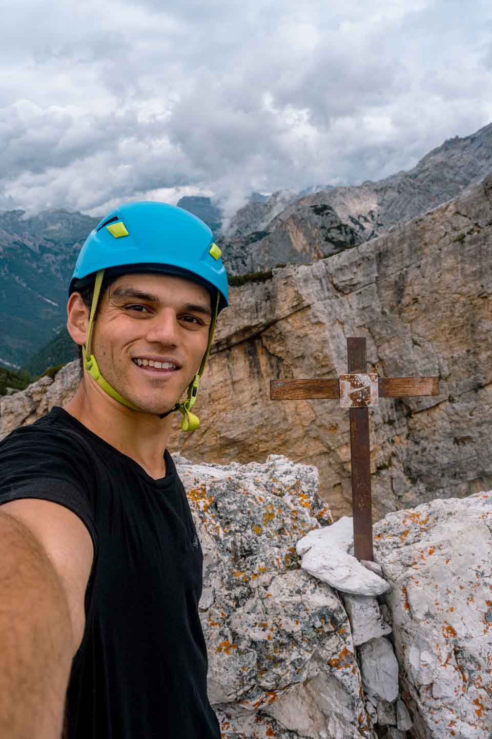 Zach Bostock selfie on steel ladders to the summit Zach Bostock selfie on steel ladders to the summit